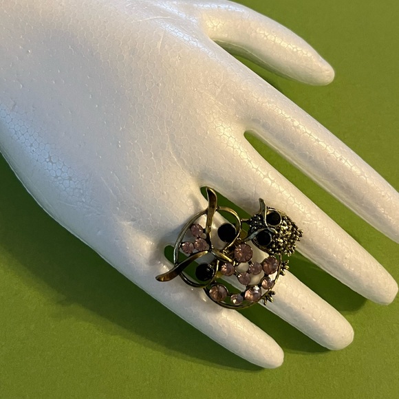 Mom Owl and Baby Owl Adjustable Ring with Rhinestones - Picture 2 of 8